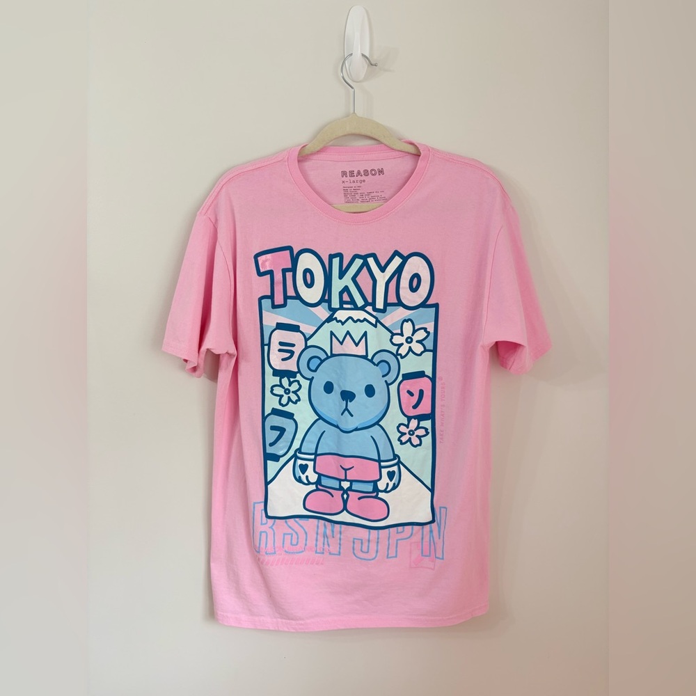 REASON Neo Tokyo Bear Grpahic Tee Pink Unisex XL Streetwear Japan Cute